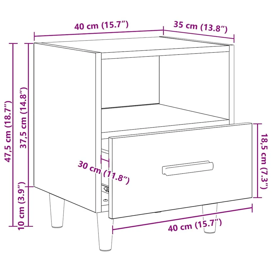 Cabinet de chevet avec tiroir 2 pcs Chêne noir 40 x 35 x 47 cm - 14