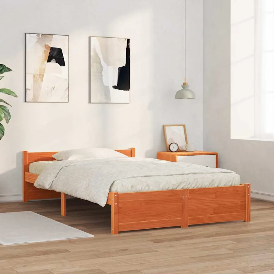 Cadre de lit Brun cire 205,5 x 125,5 x 51 cm Pin massif - 3