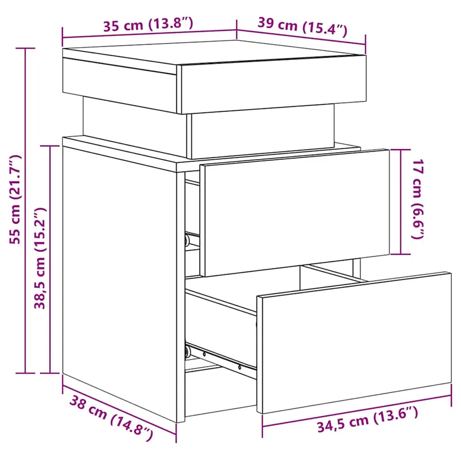 Table de chevet avec lumières LED chêne sonoma 35x39x55 cm - 16