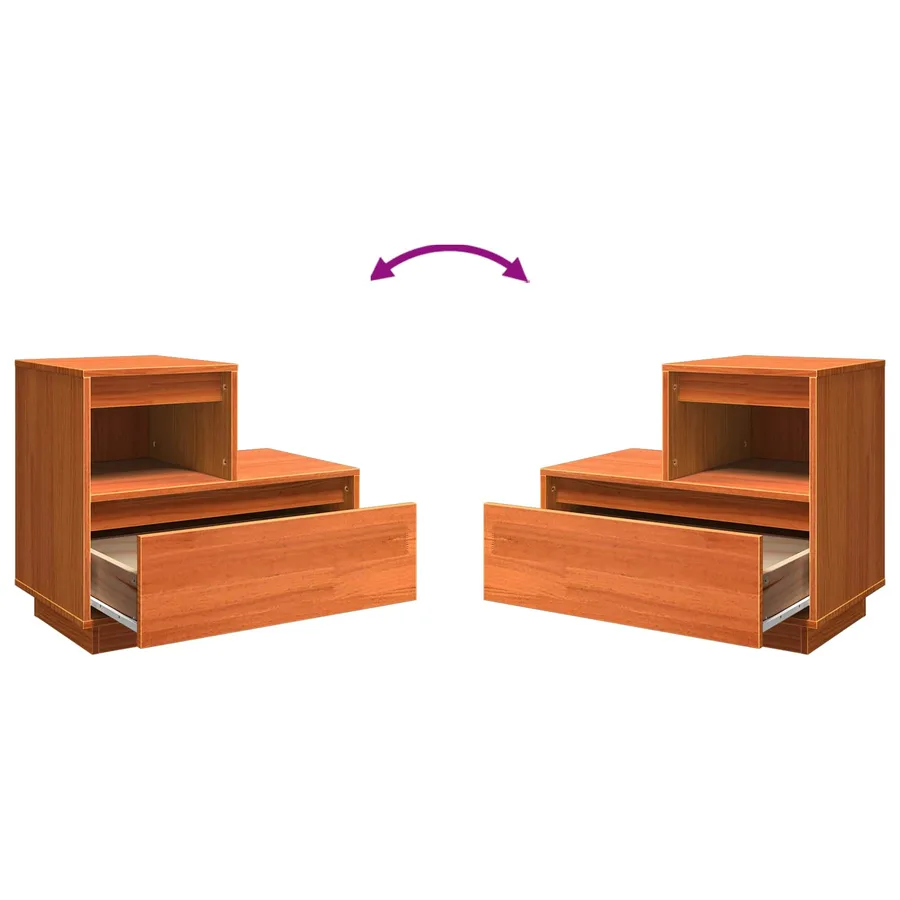 Cabinet de chevet avec tiroir 2 pcs Cire marron 60 x 34 x 51 cm - 13