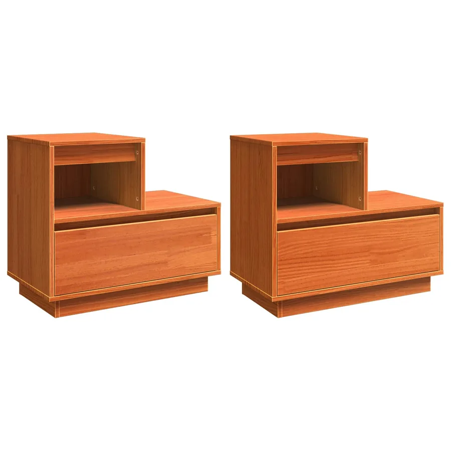 Cabinet de chevet avec tiroir 2 pcs Cire marron 60 x 34 x 51 cm - 2