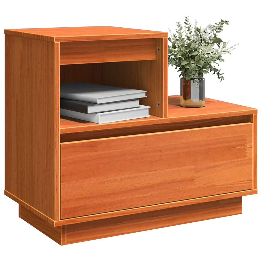 Cabinet de chevet avec tiroir 2 pcs Cire marron 60 x 34 x 51 cm - 3