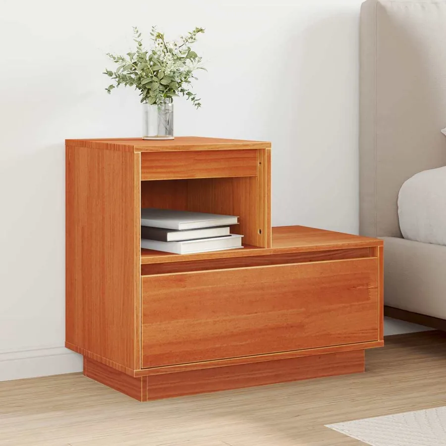 Cabinet de chevet avec tiroir 2 pcs Cire marron 60 x 34 x 51 cm - 4