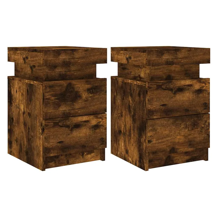 Tables de chevet avec lumières LED 2 pcs chêne fumé 35x39x55 cm - 2
