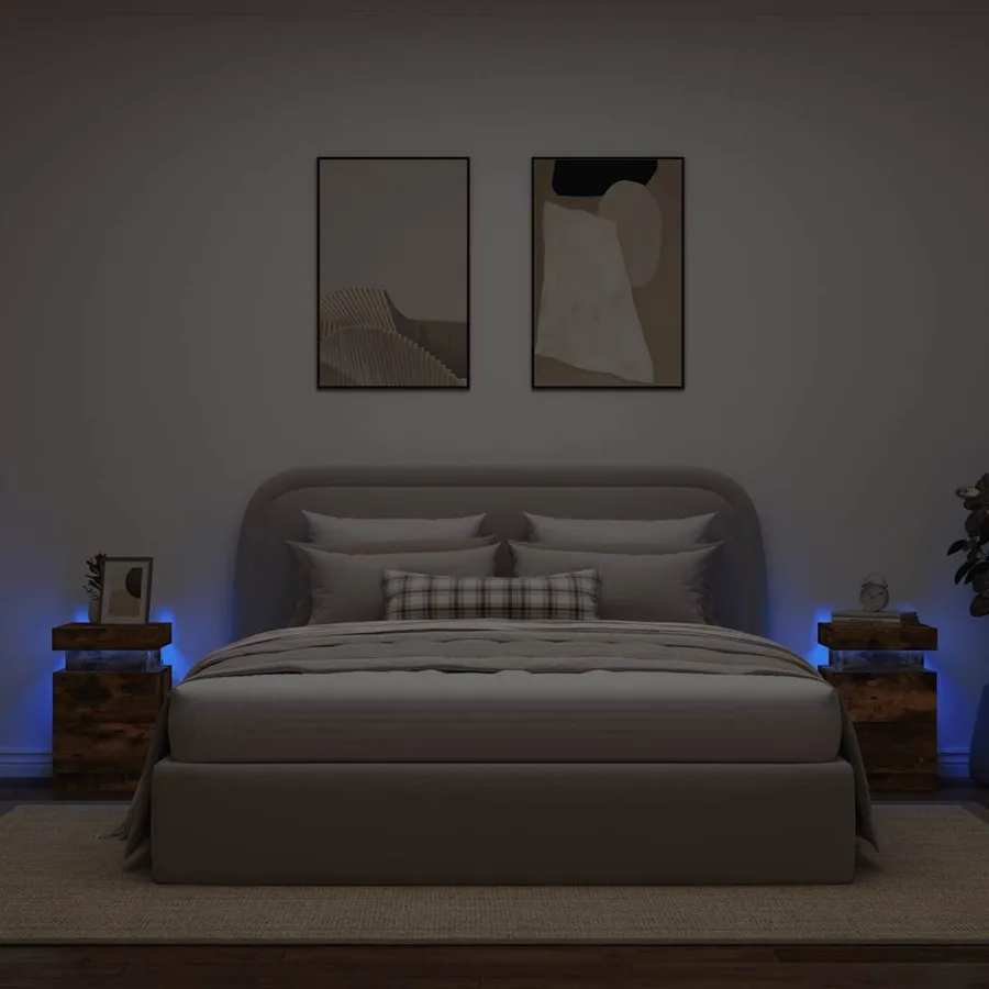Tables de chevet avec lumières LED 2 pcs chêne fumé 35x39x55 cm - 4