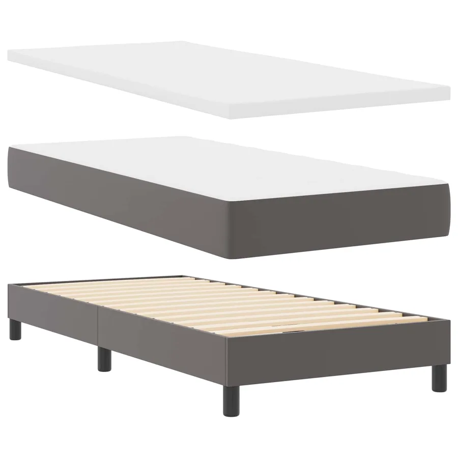 Lit à ressorts avec matelas Gris 90 x 190 cm Simili cuir - 6