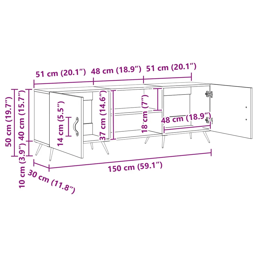 Meuble TV 150 x 30 x 50 cm chêne artisanal Bois d'ingénierie - 14