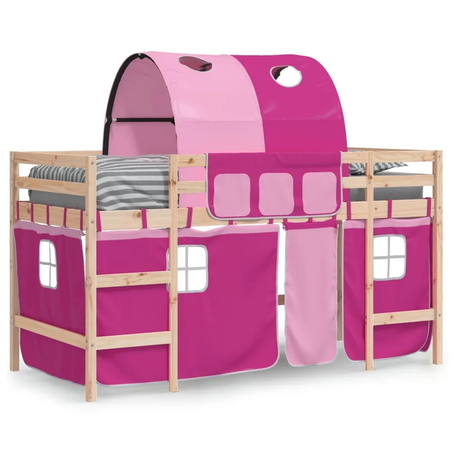 Lit mezzanine enfants avec tunnel sans matelas rose 80x200 cm - 3