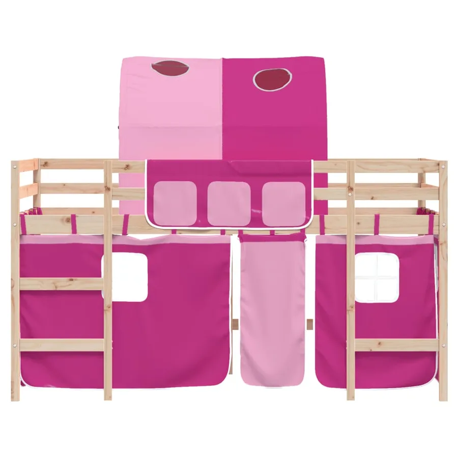 Lit mezzanine enfants avec tunnel sans matelas rose 80x200 cm - 5