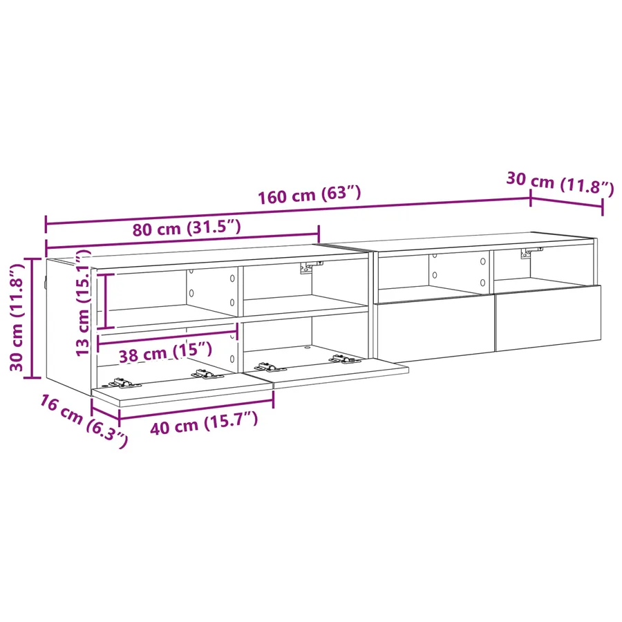 Meubles TV muraux 2 pcs Chêne noir 80 x 30 x 30 cm - 14