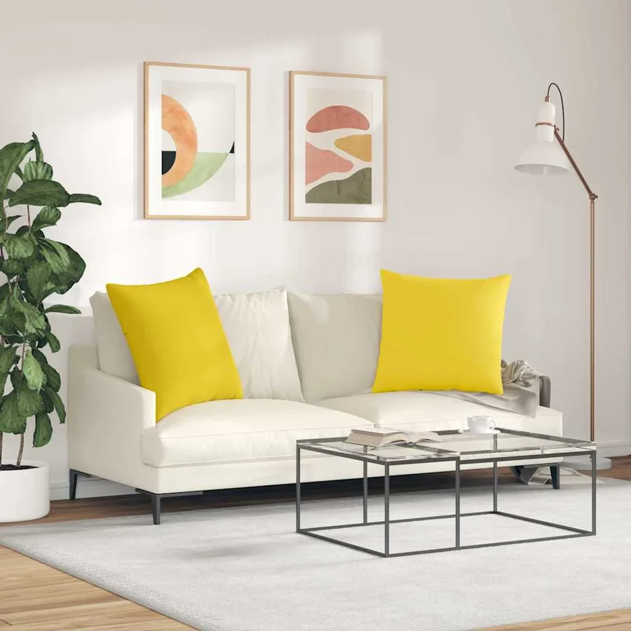 Coussins de canapé 2 pcs Jaune clair 80 x 80 cm tissu - 4