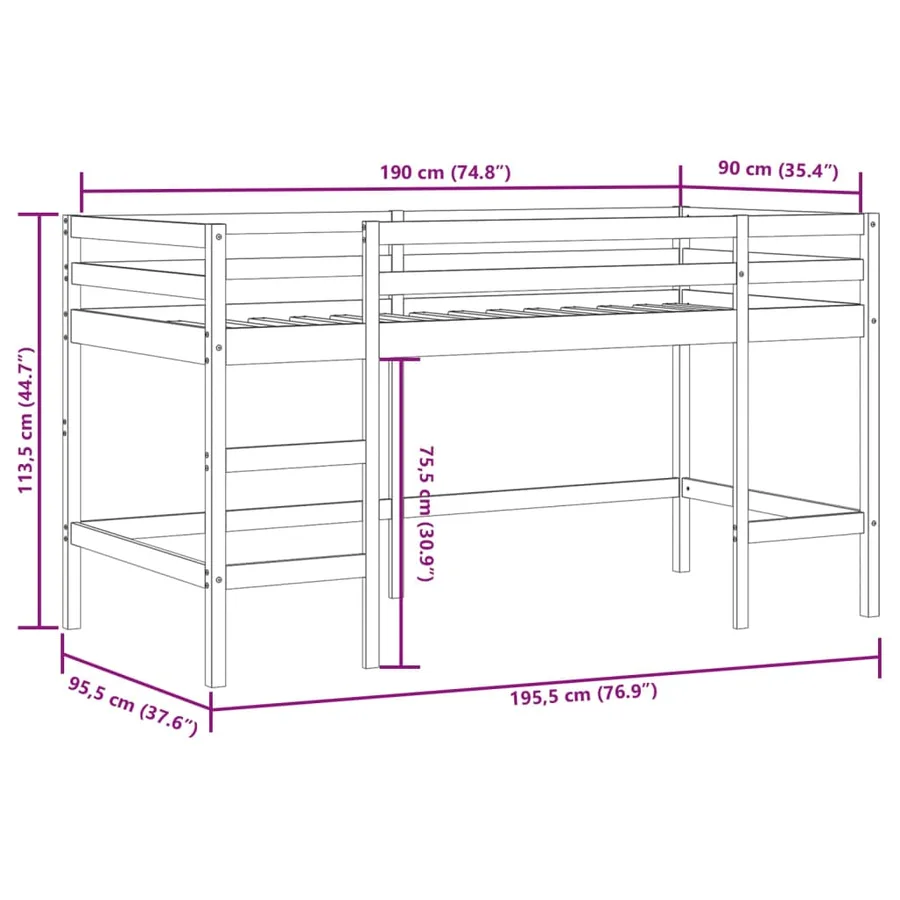 Lit mezzanine enfants avec rideaux sans matelas 90x190 cm - 14