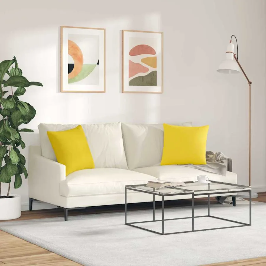 Coussins de canapé 2 pcs Jaune clair 45 x 45 cm tissu - 4