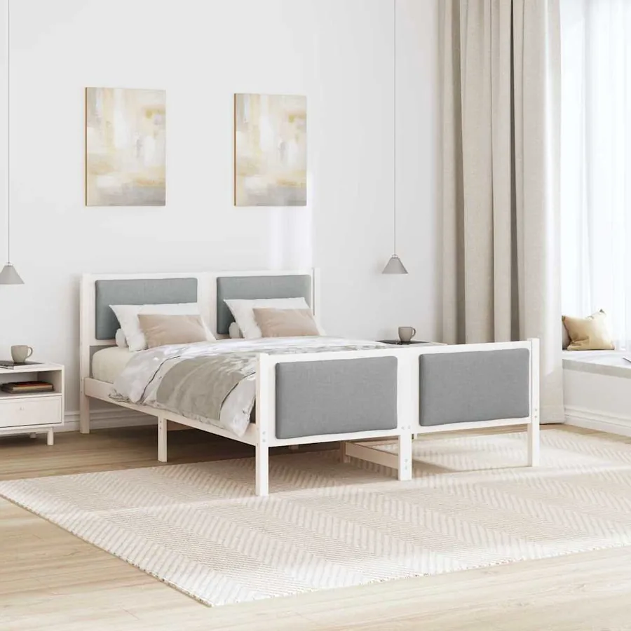 Cadre de lit avec tête de lit Gris clair 135 x 190 cm tissu - 4