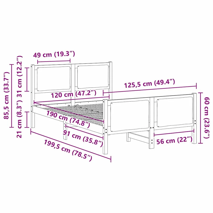 Cadre de lit avec tête de lit Gris clair 120 x 190 cm tissu - 11