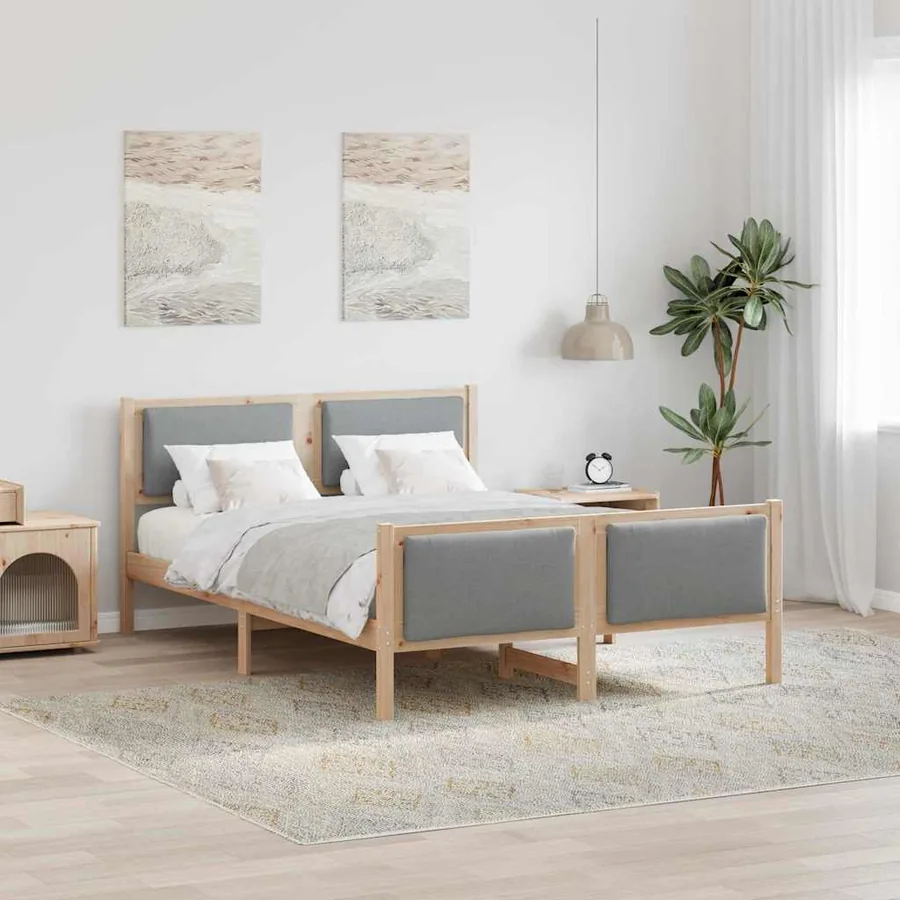 Cadre de lit avec tête de lit Gris clair 140 x 190 cm tissu