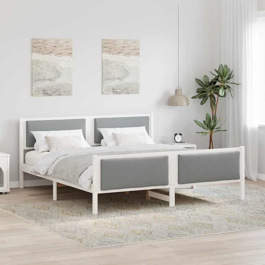 Cadre de lit avec tête de lit Gris clair 180 x 200 cm tissu