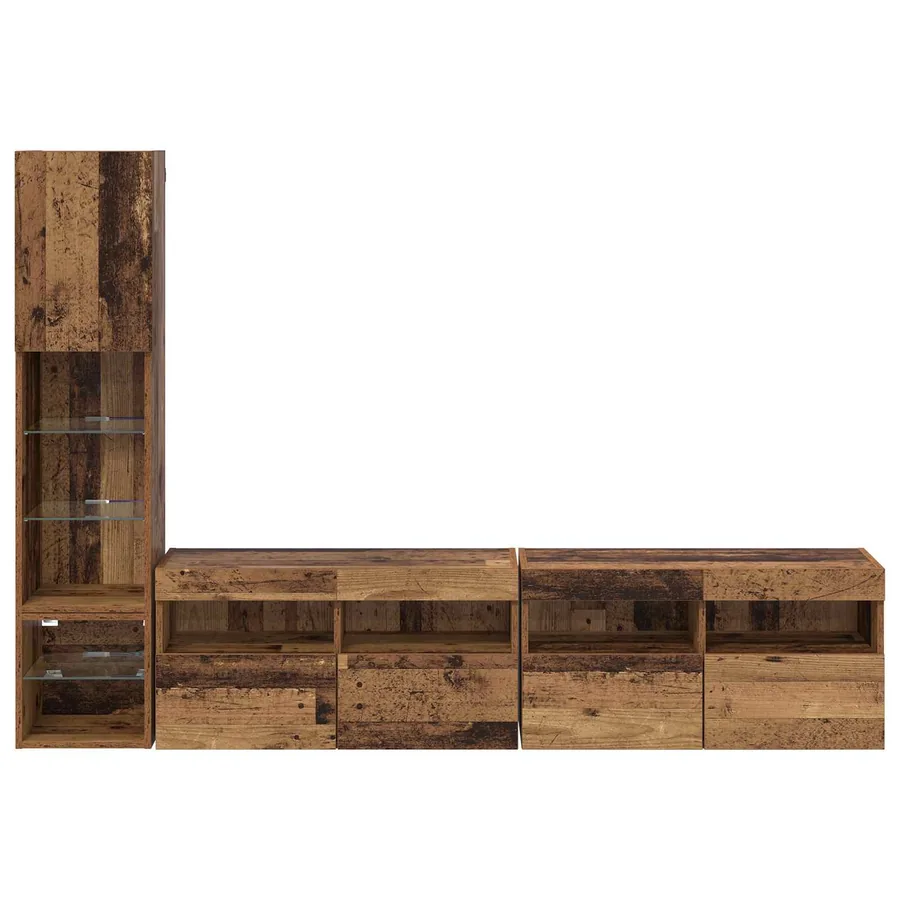 Unité murale de TV avec LED 4 pcs Bois ancien Bois d'ingénierie - 8