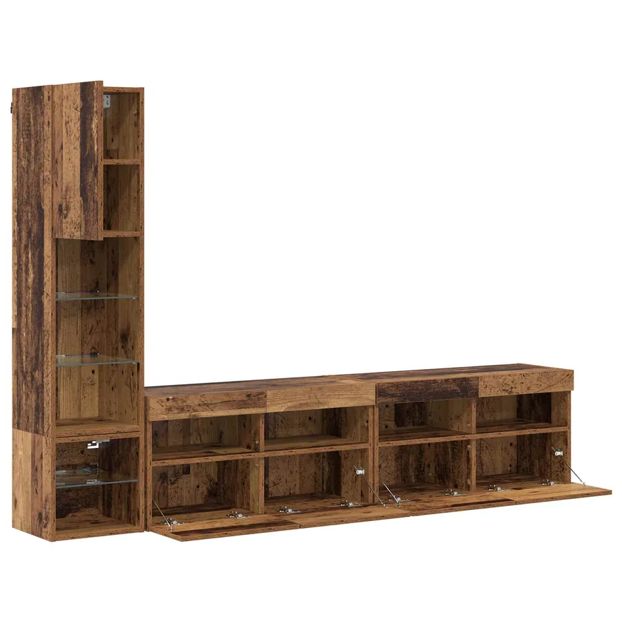 Unité murale de TV avec LED 4 pcs Bois ancien Bois d'ingénierie - 9