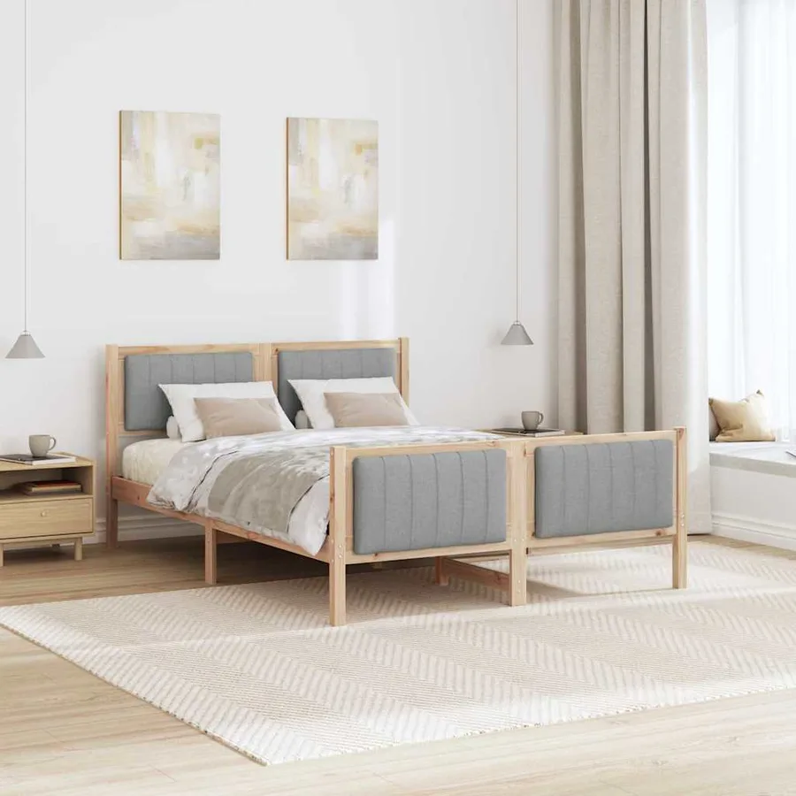 Cadre de lit avec tête de lit Marron et gris clair 135 x 190 cm - 4