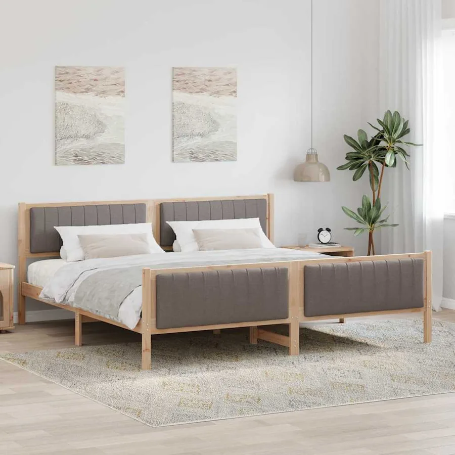 Cadre de lit Marron et taupe 200 x 200 cm Bois massif en pin