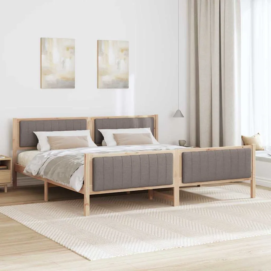 Cadre de lit Marron et taupe 200 x 200 cm Bois massif en pin - 4
