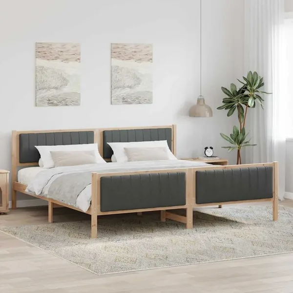 Cadre de lit avec tête de lit marron et gris foncé 200 x 200 cm