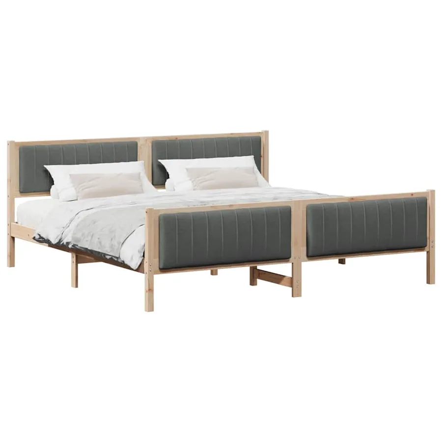 Cadre de lit avec tête de lit marron et gris foncé 200 x 200 cm - 3