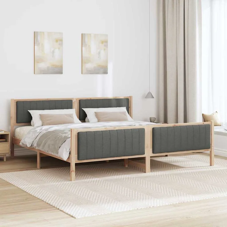 Cadre de lit avec tête de lit marron et gris foncé 200 x 200 cm - 4