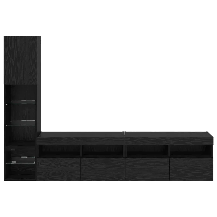 Unité murale de TV avec LED 4 pcs Chêne noir Bois d'ingénierie - 10