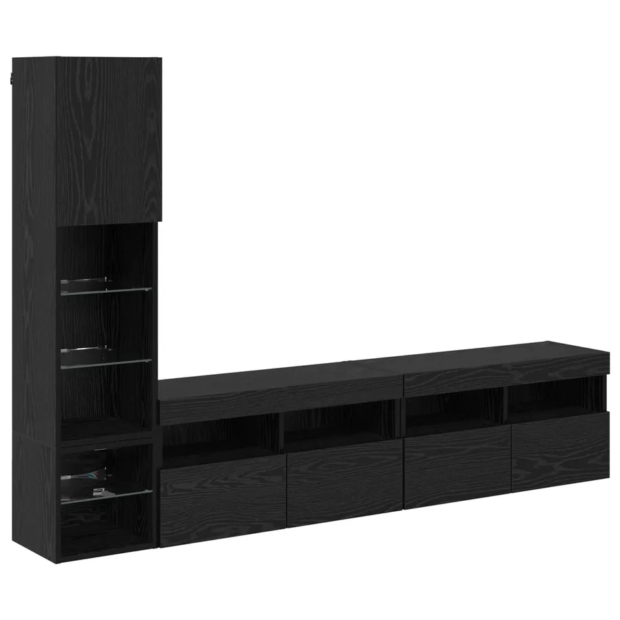 Unité murale de TV avec LED 4 pcs Chêne noir Bois d'ingénierie - 2