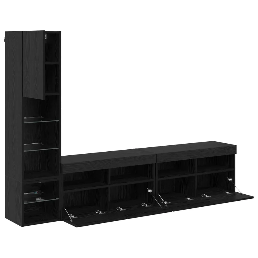 Unité murale de TV avec LED 4 pcs Chêne noir Bois d'ingénierie - 9