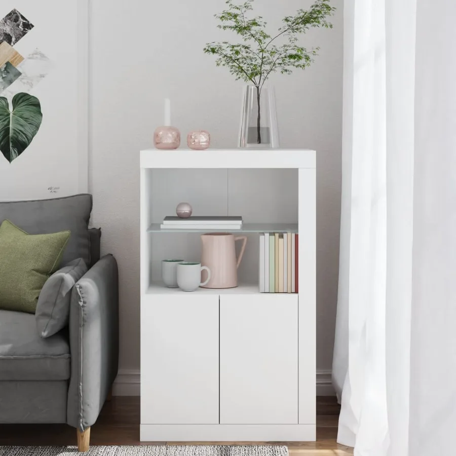 Armoire latérale avec éclairage LED blanc bois d'ingénierie - 4
