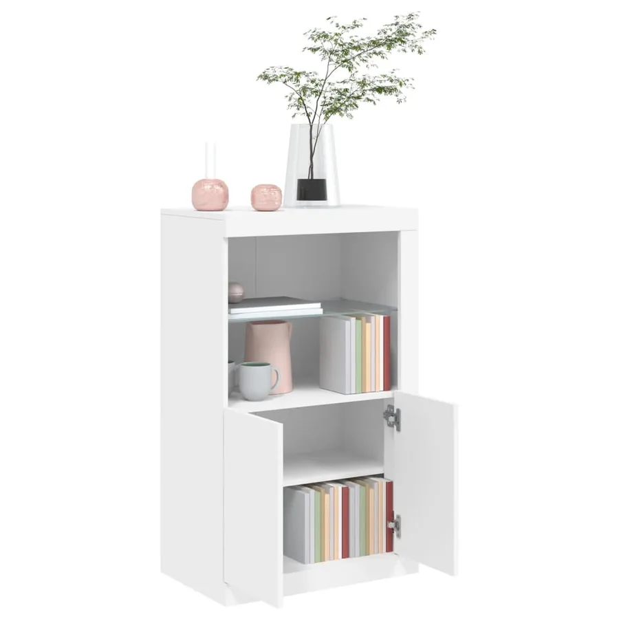 Armoire latérale avec éclairage LED blanc bois d'ingénierie - 5