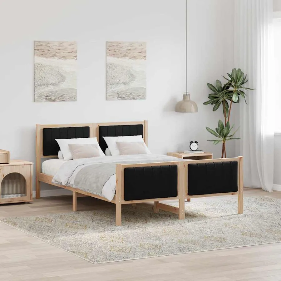 Cadre de lit Marron et noir 140 x 200 cm Bois massif en pin