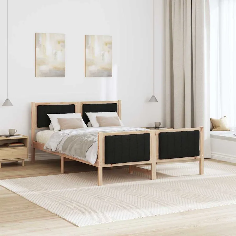 Cadre de lit Marron et noir 140 x 200 cm Bois massif en pin - 4