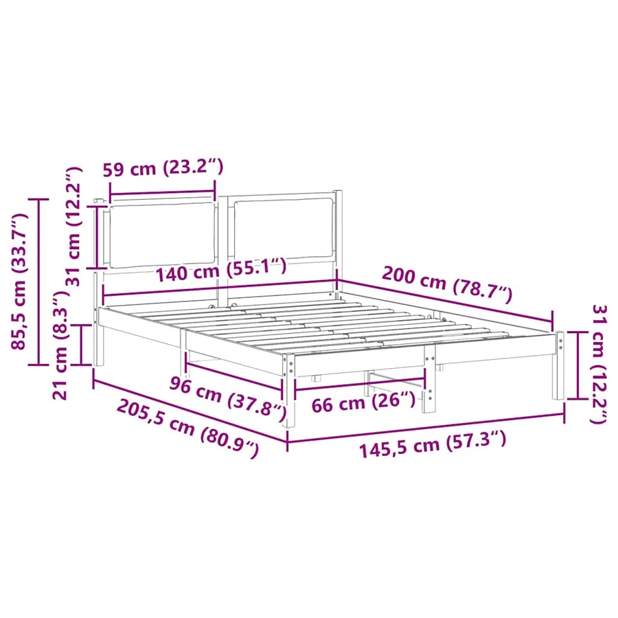 Cadre de lit Gris clair 140 x 200 cm Pin massif - 11