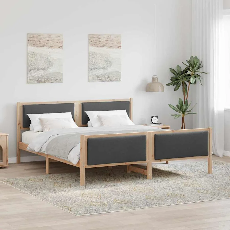 Cadre de lit avec tête de lit Gris foncé 200 x 200 cm tissu