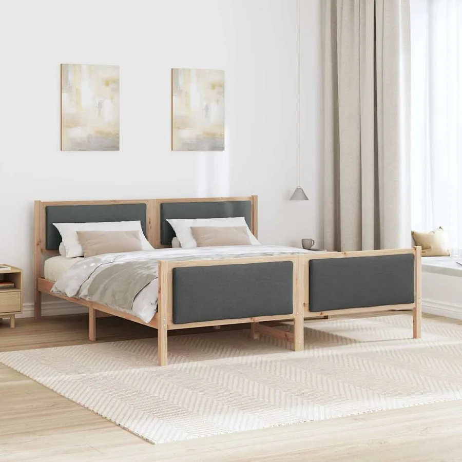 Cadre de lit avec tête de lit Gris foncé 200 x 200 cm tissu - 4
