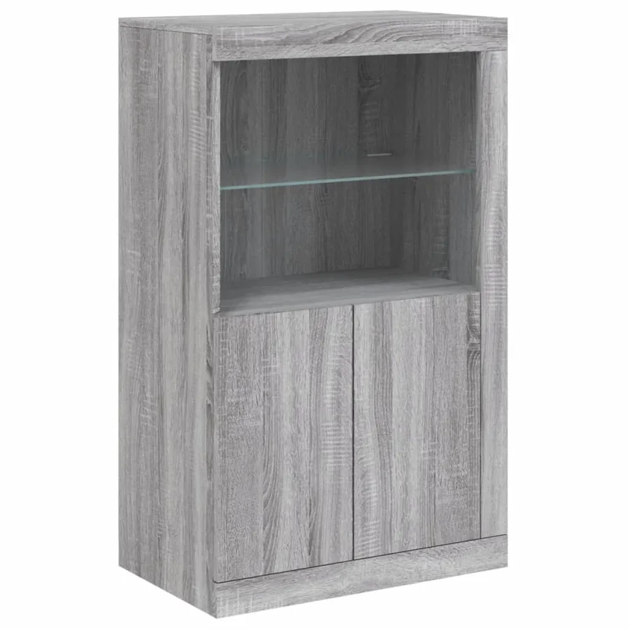 Armoire latérale et lumières LED sonoma gris bois d'ingénierie - 3