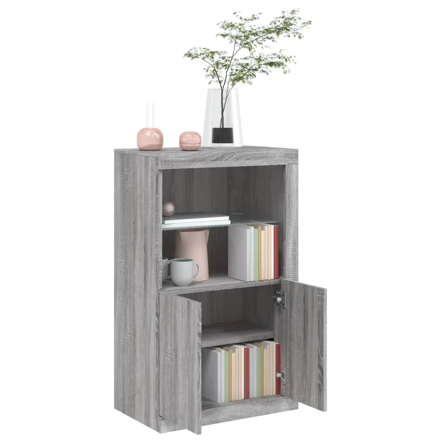 Armoire latérale et lumières LED sonoma gris bois d'ingénierie - 5