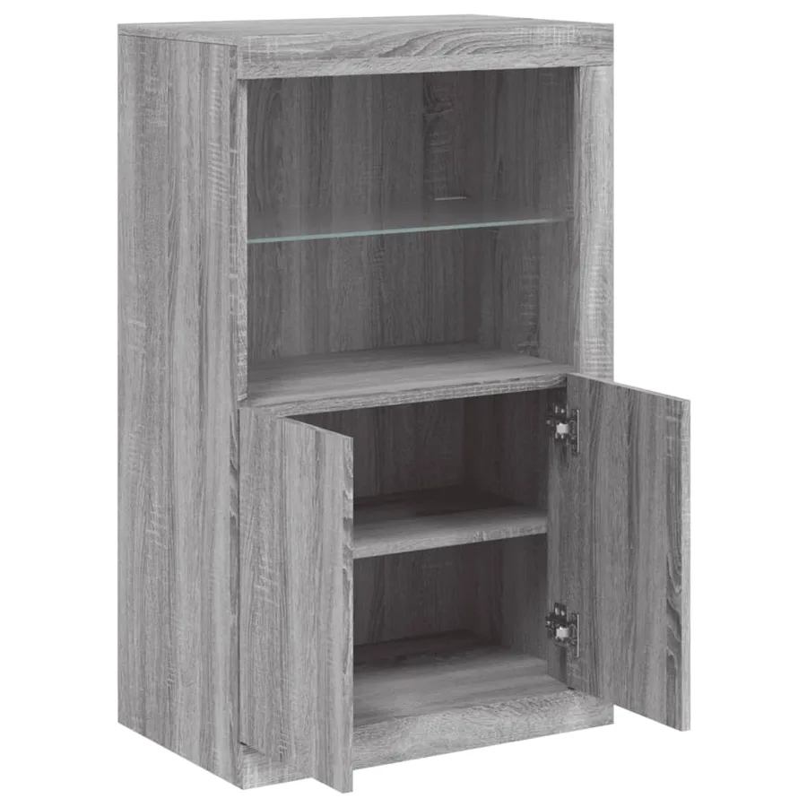 Armoire latérale et lumières LED sonoma gris bois d'ingénierie - 6