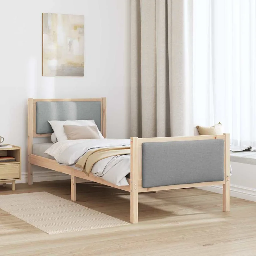 Cadre de lit avec tête de lit Gris clair 75 x 190 cm tissu - 4
