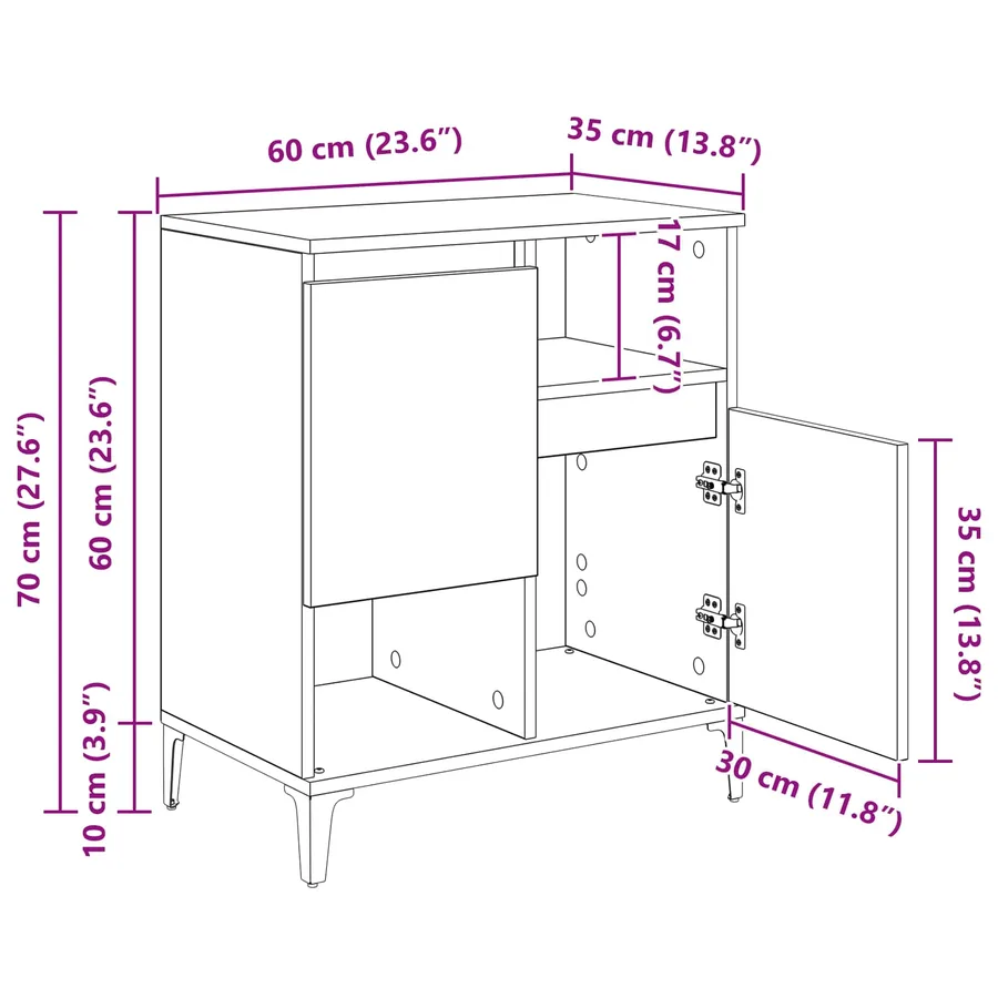 Buffet Chêne noir 60 x 35 x 70 cm Bois d'ingénierie - 14