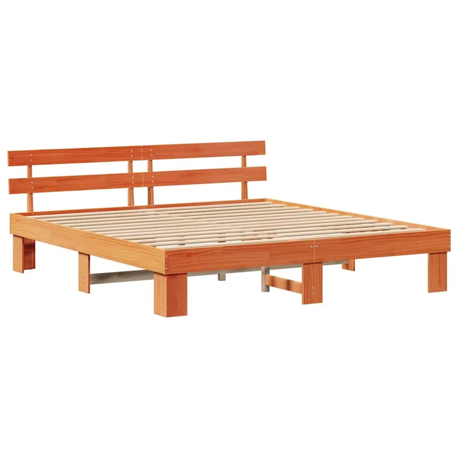 Cadre de lit avec tête de lit Brun cire 200 x 200 cm Pin massif - 4