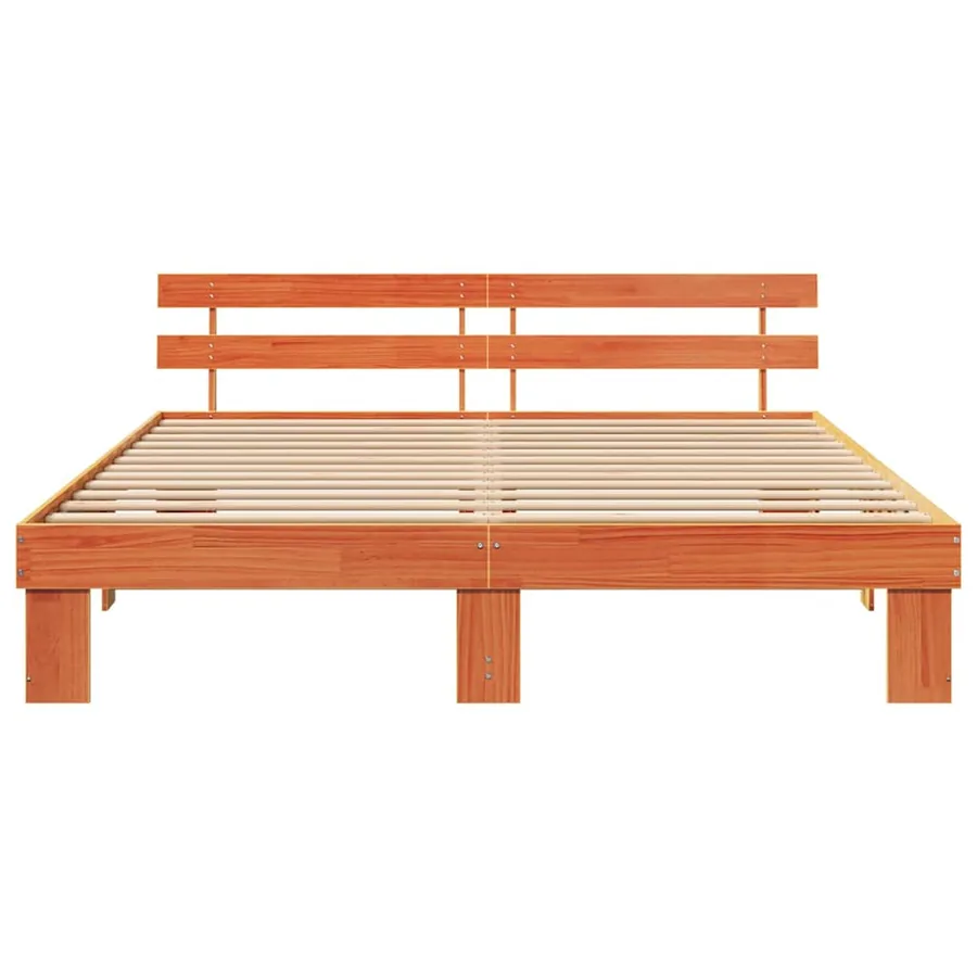 Cadre de lit avec tête de lit Brun cire 200 x 200 cm Pin massif - 5