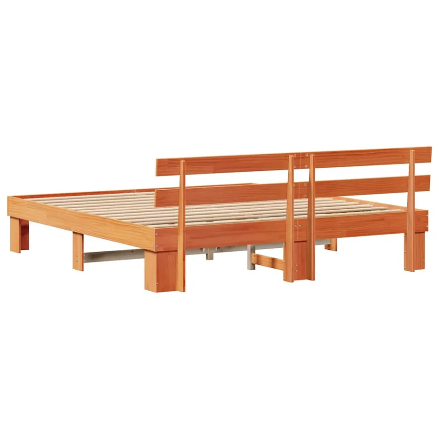 Cadre de lit avec tête de lit Brun cire 200 x 200 cm Pin massif - 7