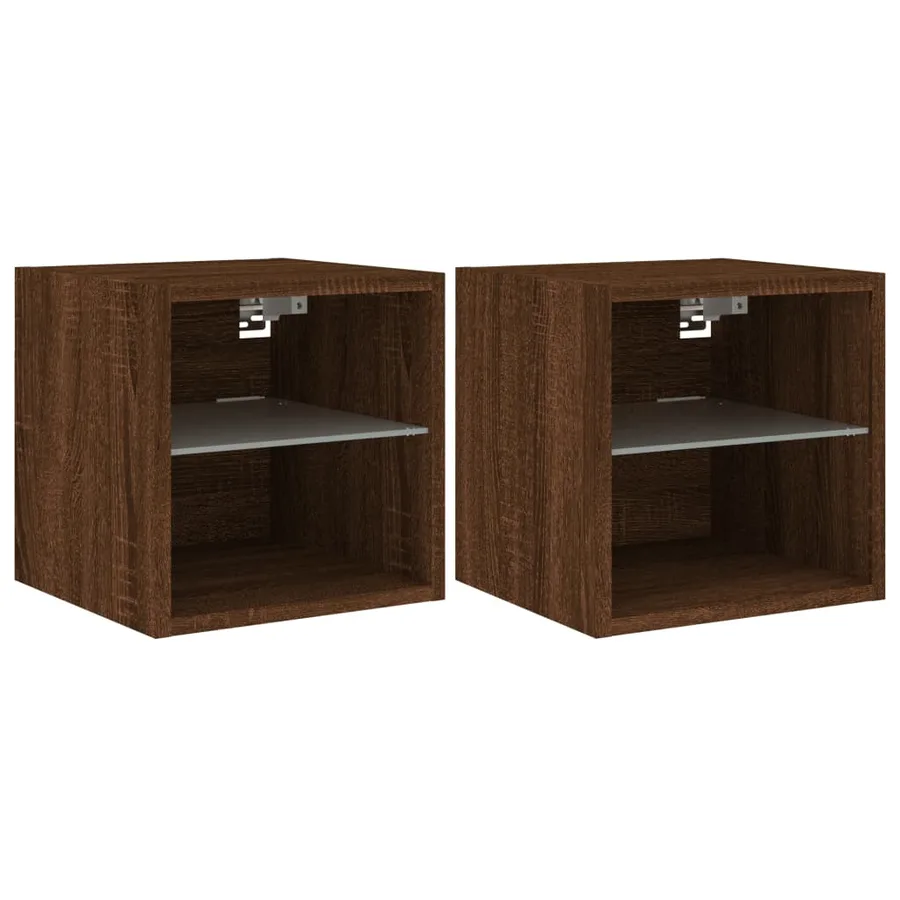 Meubles TV muraux lumières LED 2 pcs chêne marron 30x28,5x30 cm - 2