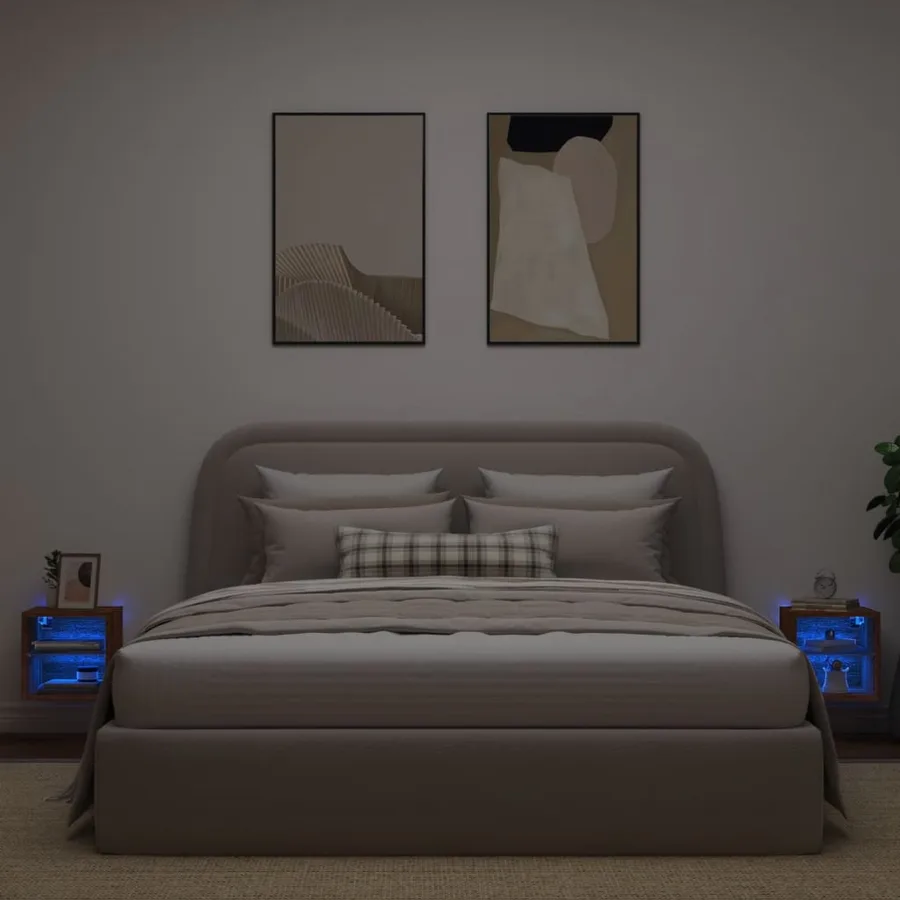 Meubles TV muraux lumières LED 2 pcs chêne marron 30x28,5x30 cm - 3