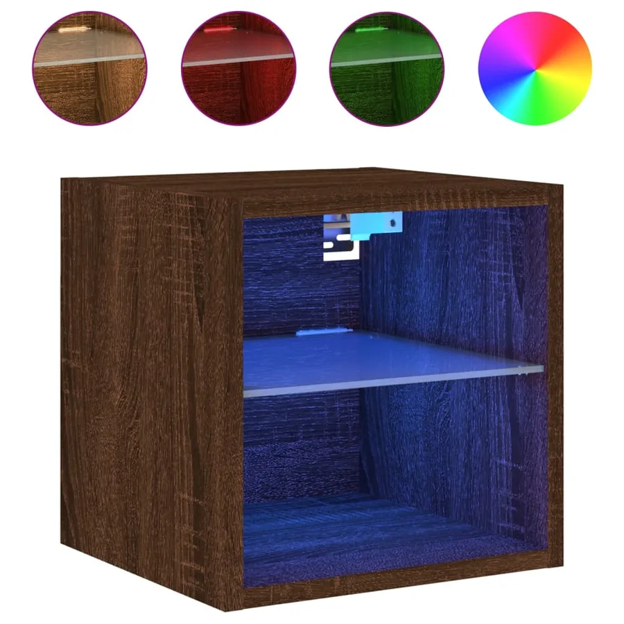 Meubles TV muraux lumières LED 2 pcs chêne marron 30x28,5x30 cm - 6
